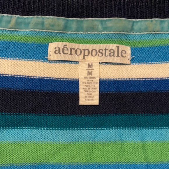 Cute long sleeve sweater. Size medium Aeropostale, green blue and white stripes. - Picture 3 of 3